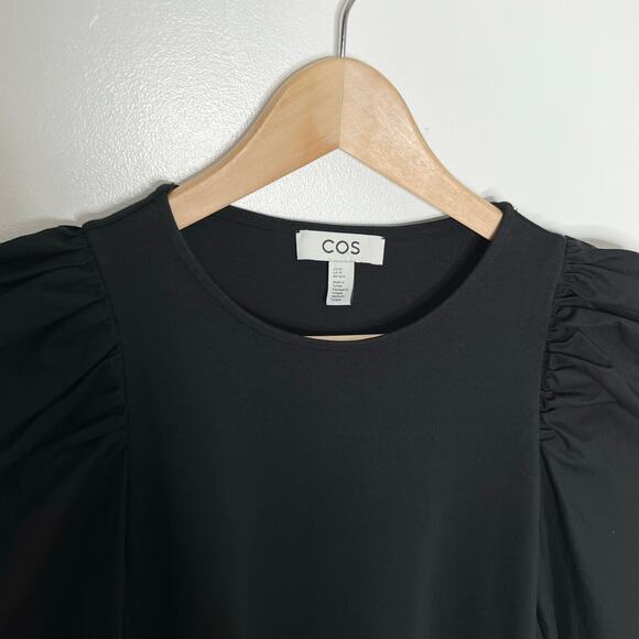COS Puff Sleeve A Line Mini Dress Womens XS Black Pockets Long Sleeve Cotton - Picture 5 of 10